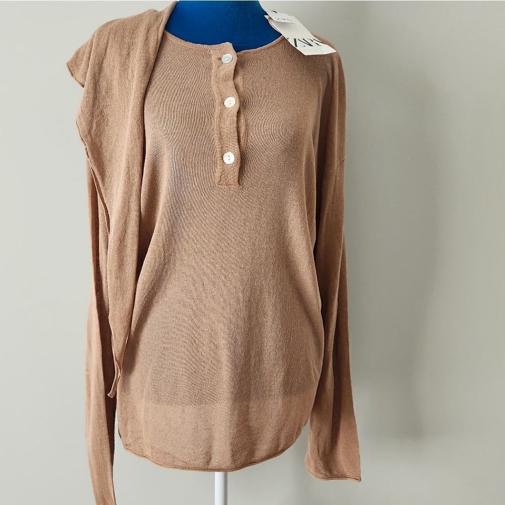 ZARA NEW WOMEN’S BASIC KNIT SCARF SWEATER DARK PINK SIZE M .